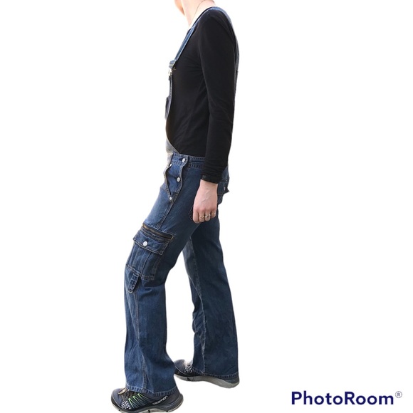 Y2K Old Navy Denim Overalls | 2003 Low Cut Low Rise Cargo Overalls - Picture 7 of 16